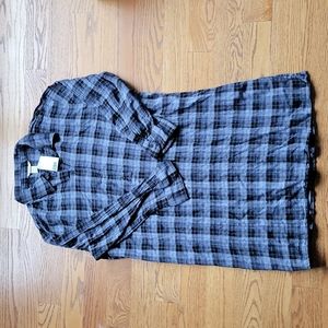 H&M Womens long sleeve shirt dress blue and black plaid. Size L. New with tags